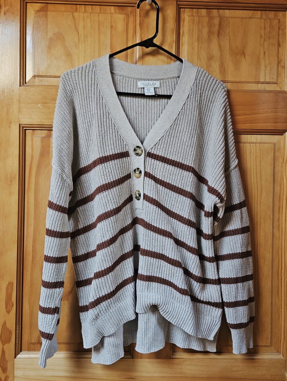 Striped V-neck Slouchy Henley Sweater